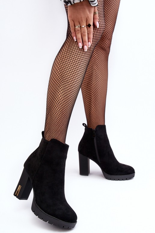 Classic Suede Boots Heels Black Amy