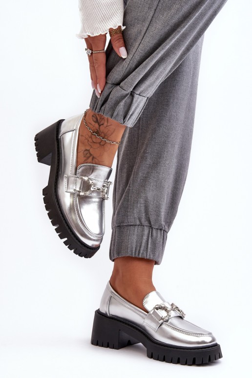 Women's Leather Half-Boots On Massive Heel Silver Lemmitty