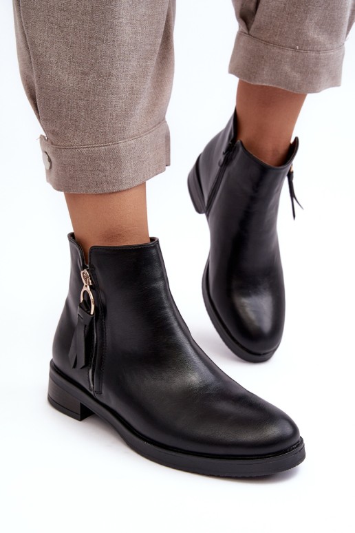 Women's Leather Flat Boots Black Vasica