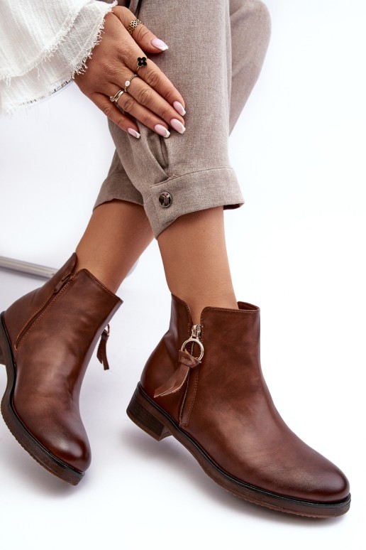 Women's Leather Flat Boots Brown Vasica