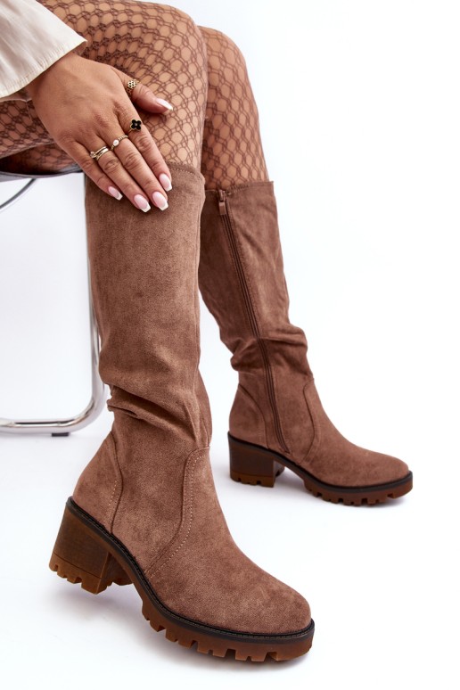 Women's Knee-High Low Heel Boots Brown Beveta
