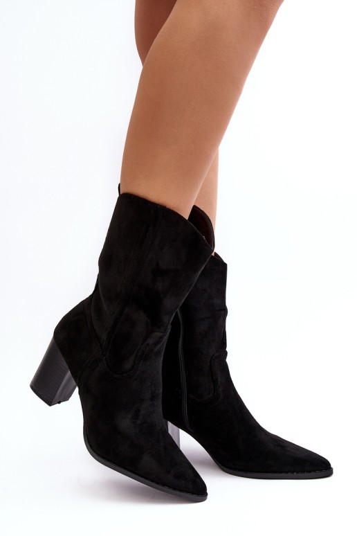 Women's Cowboy Boots Botki On Heel Black Danell