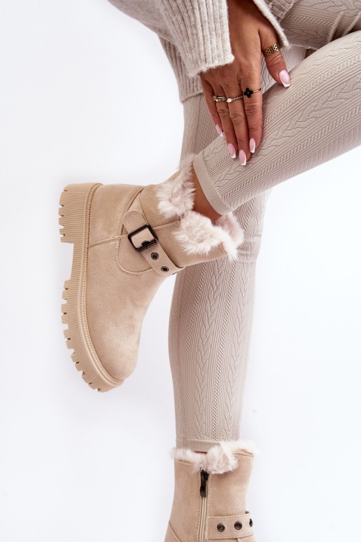 Women's Boots With Faux Fur Zip Beige Morcos