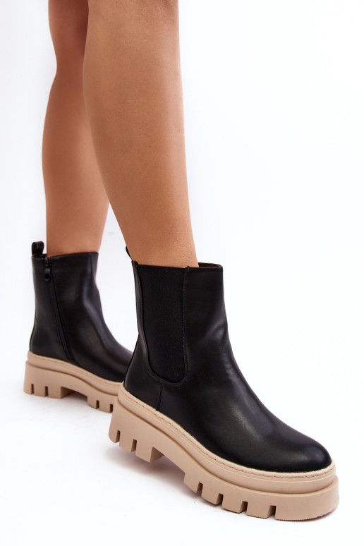 Leather Boots Workery Black-Beige Loretta