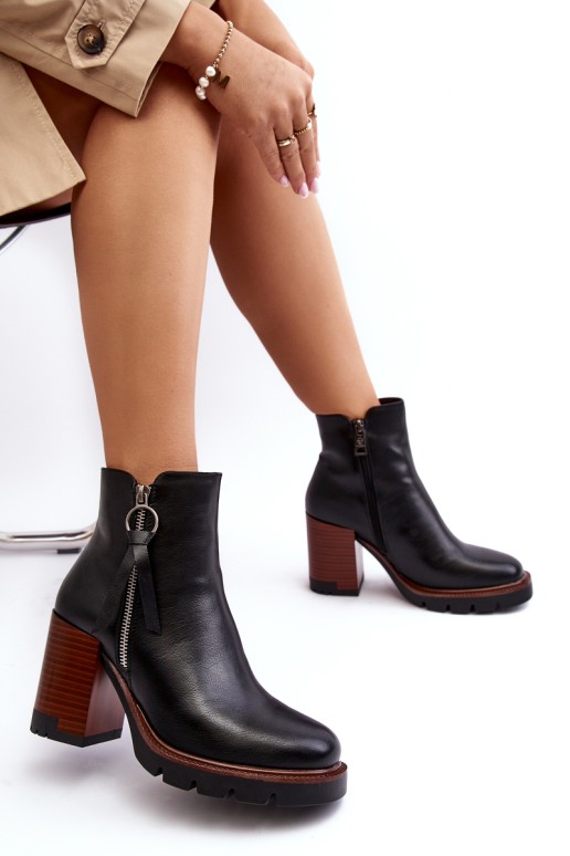 Women's Leather Boots on Heel Black Brittney