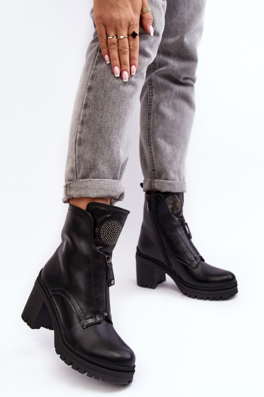 Women's Leather Boots with Rhinestones Black Rosie