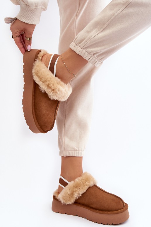 Women's Slippers On Platform With Fur Camel Sophienne