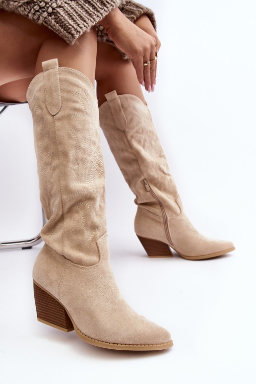 Women's Cowboy Boots On Heel Light Beige Sloana