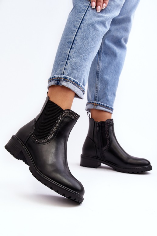 Women's Low-Cut Ankle Boots on Flat Heel Black Kassona