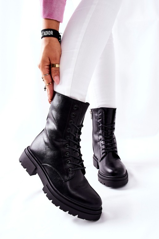 Women's Flat Boots Workers Black Rozelle
