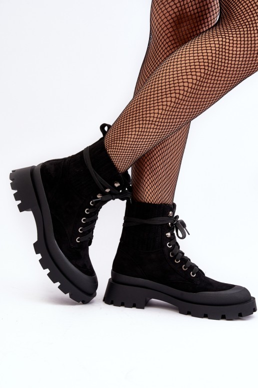 Women's Lace-up Trapery Boots Black Gordts
