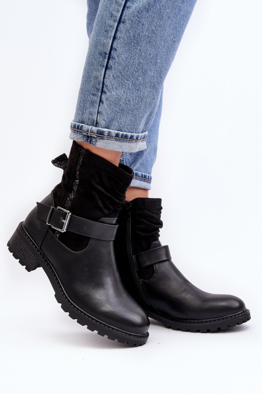 Women's Flat Heel Boots with Clasp Black Cillolis