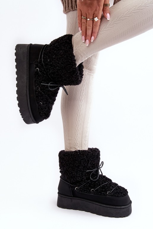 Women's Lace-Up Snow Boots with Thick Sole Black Loso