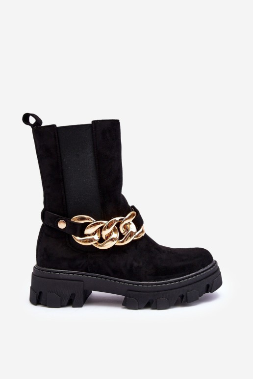 Women's Suede Boots with Chain Black Nemette