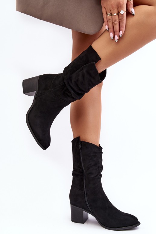 Women's ankle boots with ruffled shaft and block heel black Shavy