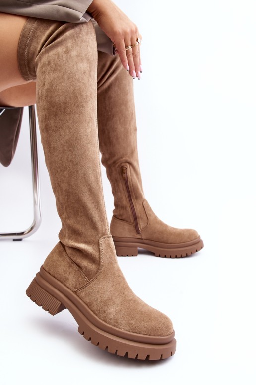 Women's Over-the-Knee Flat Heel Boots Beige Silune