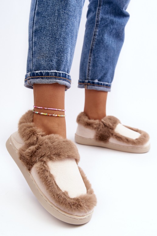 Women's Beige Slippers with Fur Sailey