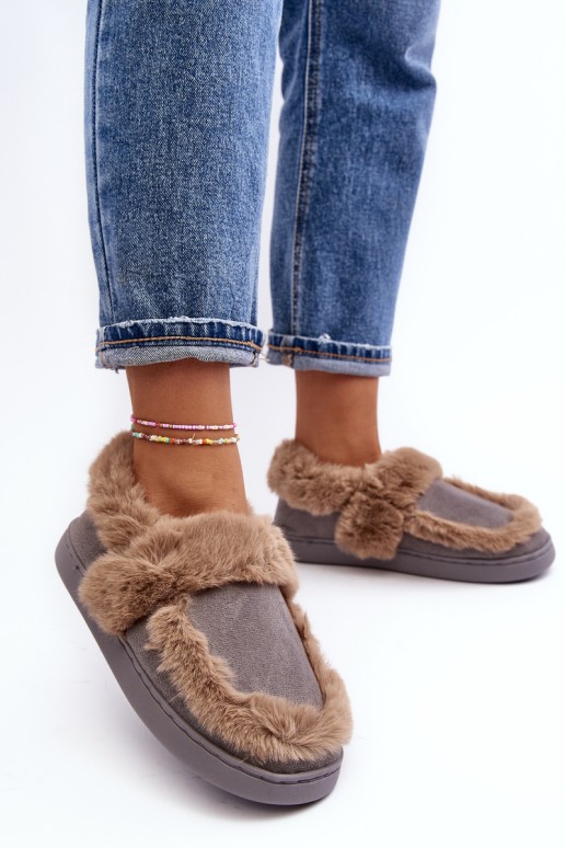 Women's Slippers with Fur Trim Grey Sailey