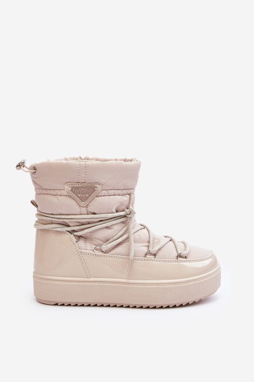 Women's Snow Boots with Platform and Tie Beige Fleure