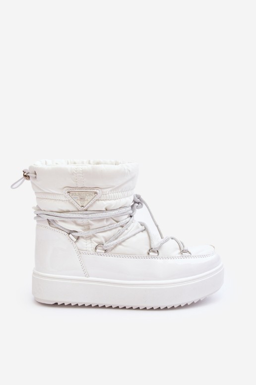 Women's Snow Boots with Platform and Lace-up White Fleure