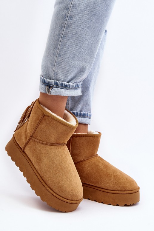 Women's snow boots on a chunky platform with tassels Camel Lirico