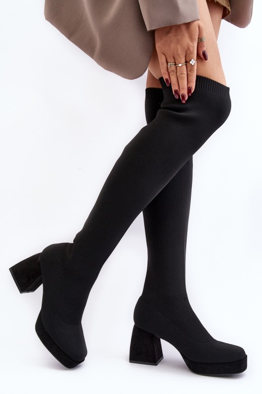 Women's black over-the-knee boots with platform and heel Manaliis