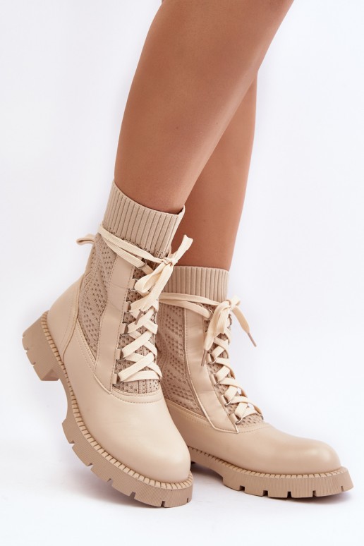 Women's lace-up ankle boots with sock in light beige Gentiana