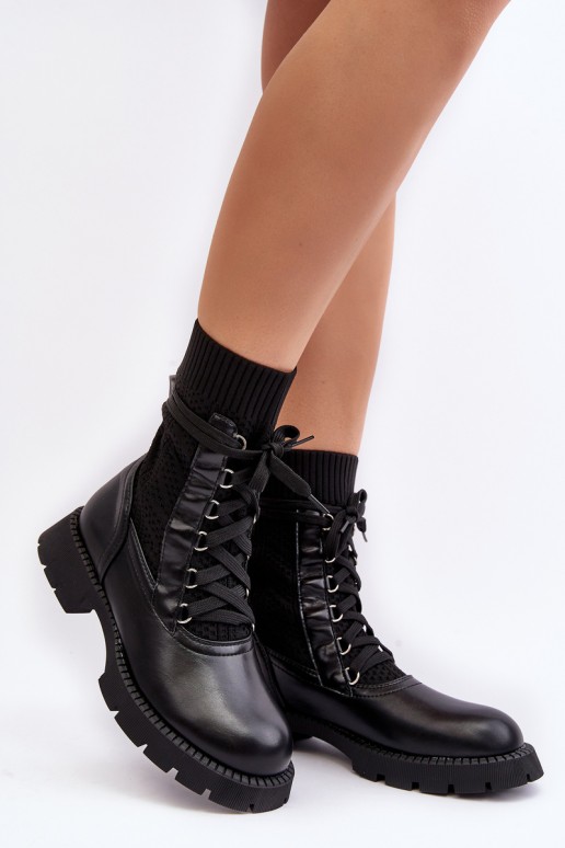 Women's lace-up ankle boots with sock black Gentiana