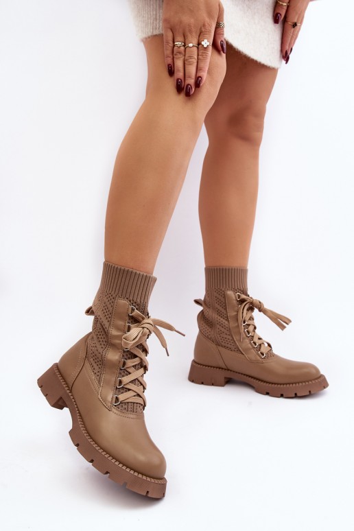 Women's lace-up ankle boots with light beige sock Gentiana