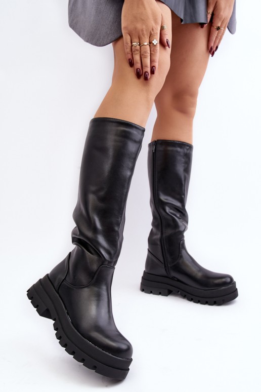 Women's black knee-high boots with a thick sole Beatrizia