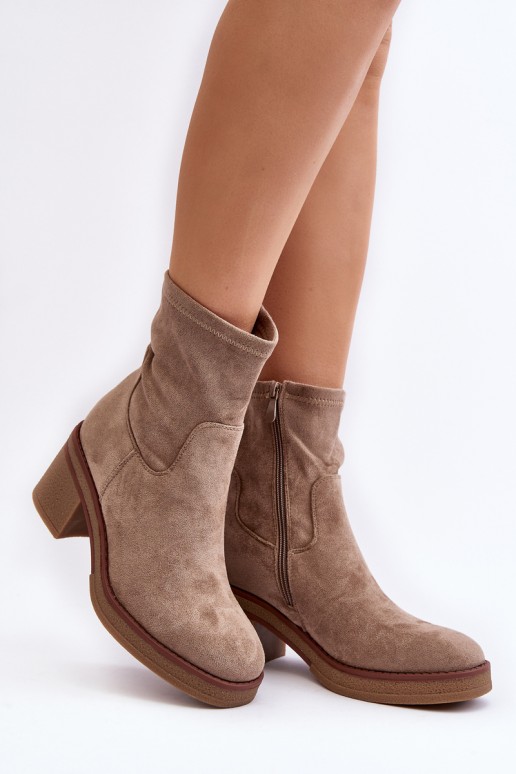 Women's Ankle Boots with Block Heel Beige Argastis