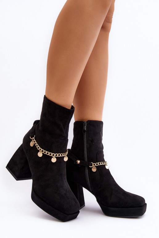 Women's Black Ankle Boots with Chain Detail Tiselo