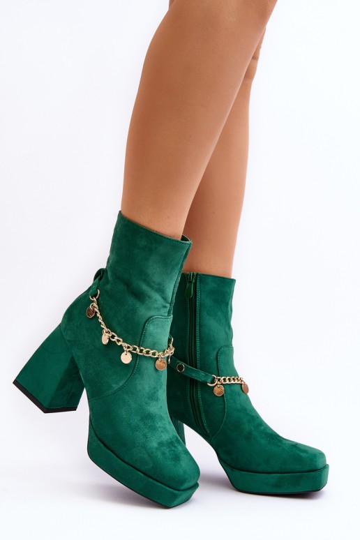 Women's Boots with Heel and Green Chain Tiselo