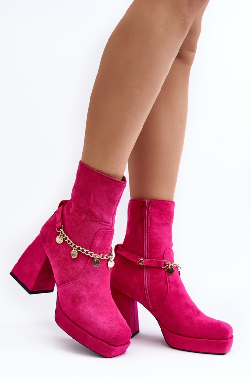 Women's ankle boots with chunky heel and chain detail Fuchsia Tiselo