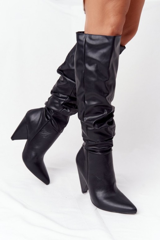 Women's Leather Knee Boots Lu Boo Black