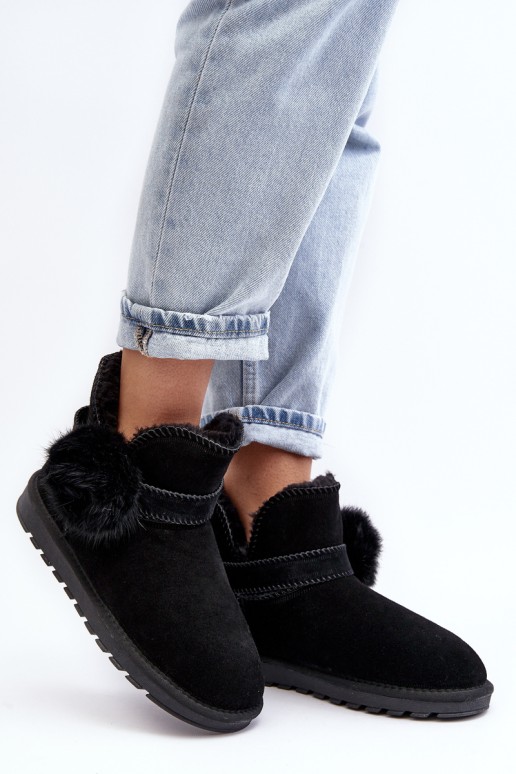 Women's suede snow boots with cutouts black Eraclio
