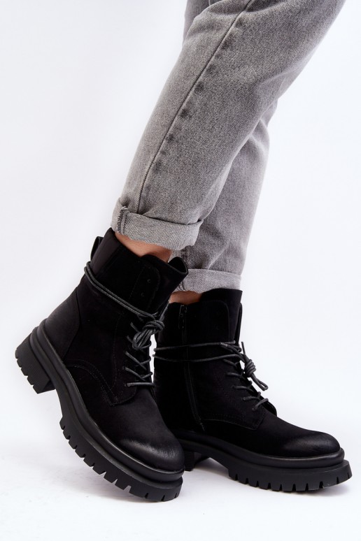 Women's Chunky Sole Ankle Boots Black Narelona