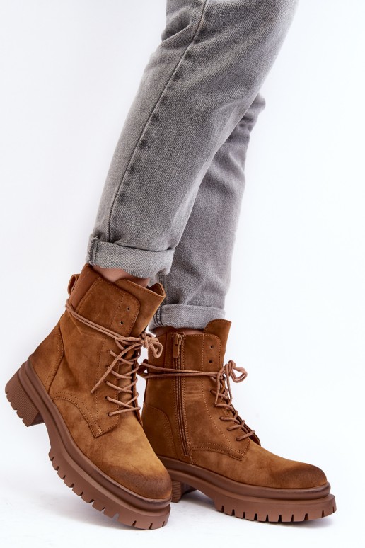 Women's Ankle Boots Trappers with Thick Sole Camel Narelona