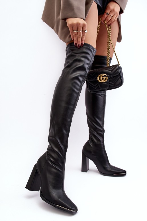 Women's Black Over-the-Knee Boots with Block Heel in Eco Leather Orcella
