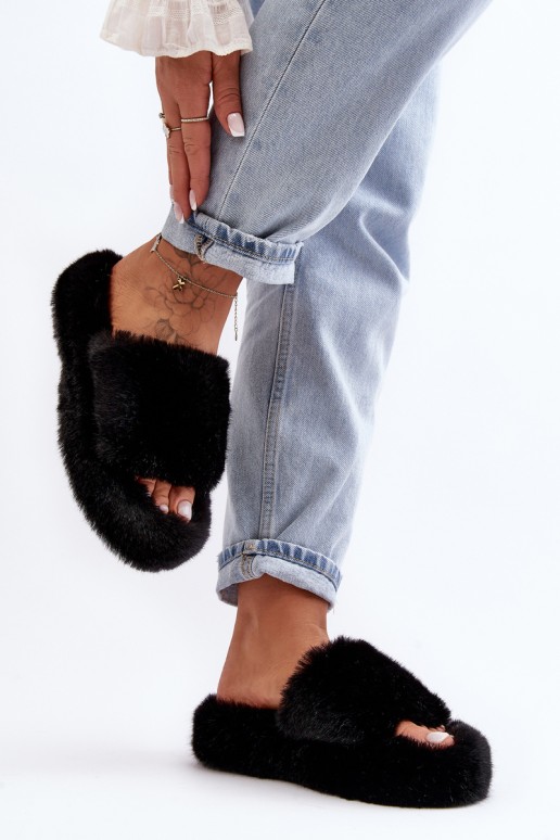 Women's Furry Slippers Black Biella