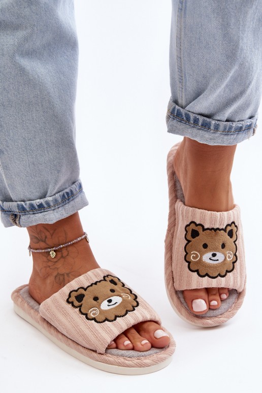 Women's Beige Slippers with Bear Demare