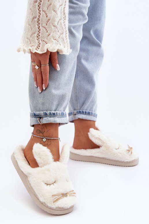 Women's Fluffy Slippers with Bunny White Dolcevia