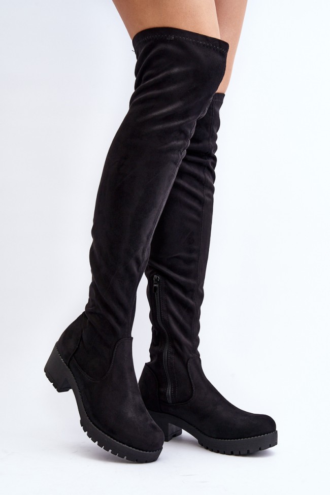 Women's Over-the-Knee Boots with Low Heel Black Berrinda