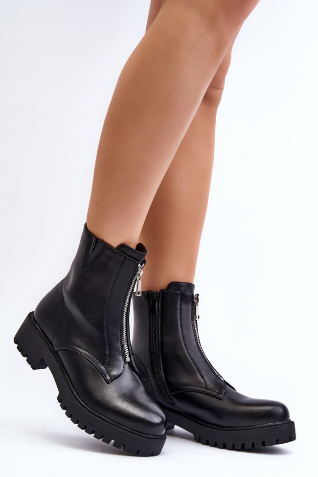 Women's Black Zip-Up Boots Tisaia