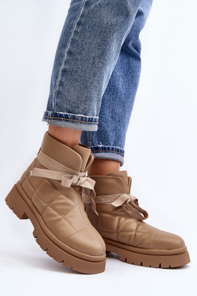 Women's Ankle Boots with Quilting and Lacing Khaki Bizzanti