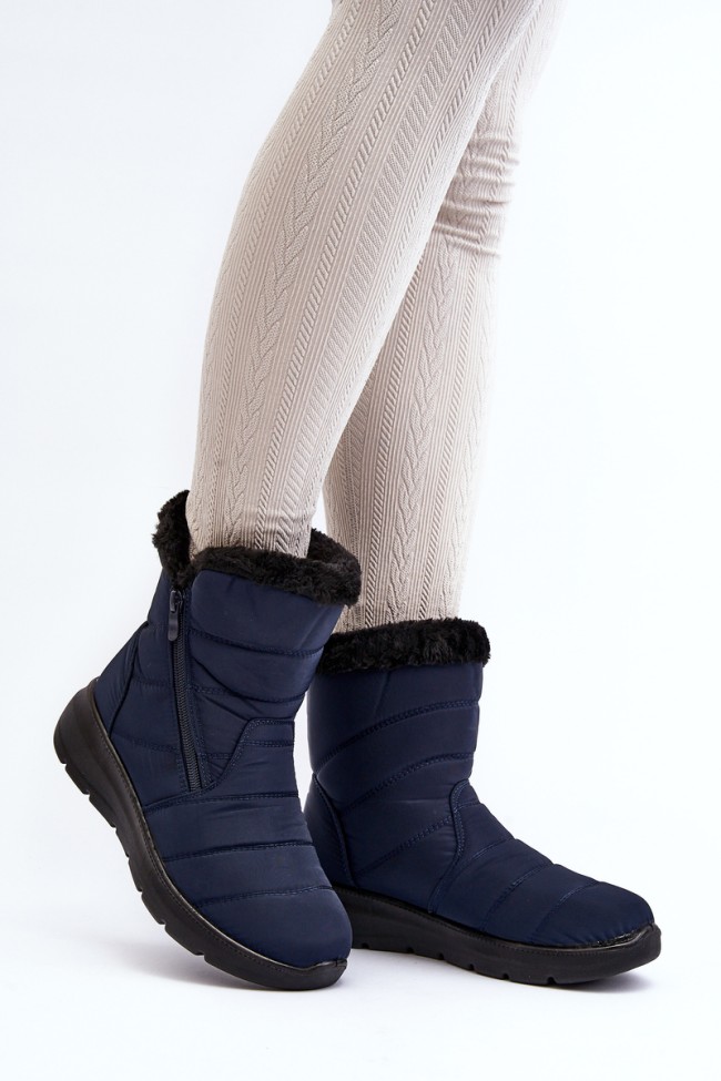 Women's snow boots with zipper and fur lining navy blue Zeuna