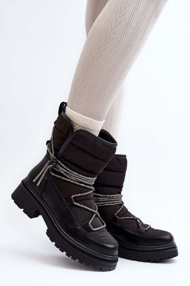 Women's Snow Boots with Decorative Lacing Black Rilana