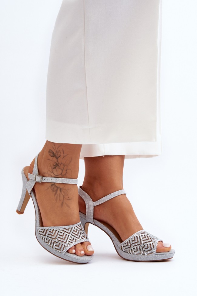 Embellished Sandals with Heel D&A MR1038-44 Silver