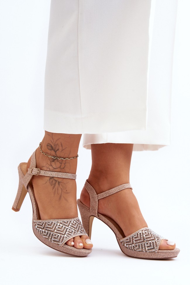 Embellished High Heel Sandals D&A MR1038-44 Pink Gold