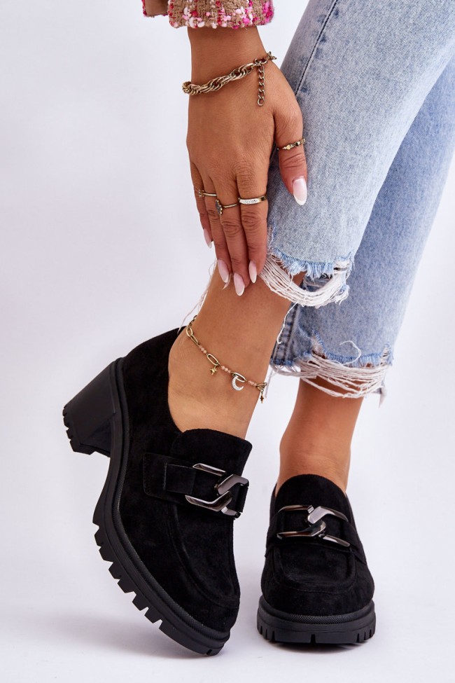 Suede Chunky High Heels Black Finley